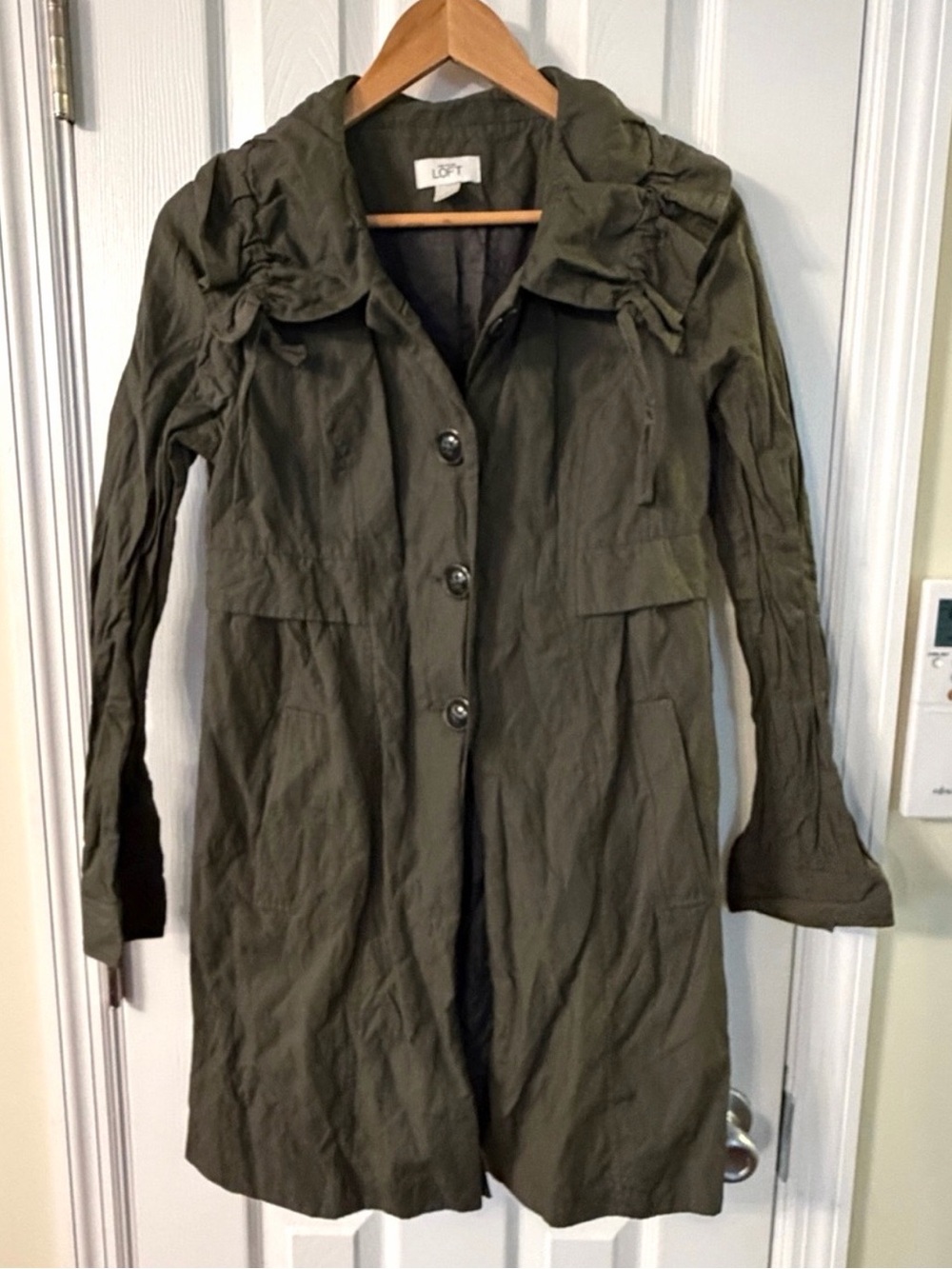 LOFT Olive Green Trench Coat Lightweight Utility Jacket Size Small